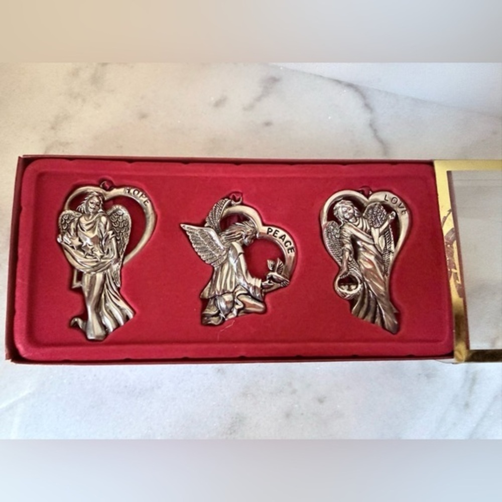 set of three Gorham silver-plated angel Christmas ornaments